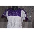 Huipil Handembroidery white and purple from the purepecha community Style by me in toronto Belen Mosqueda arte textil mexicano