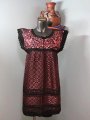 black with Salmon color Handwoven Dress and hand Embrodery from oaxaca style by me in toronto belen mosqueda mexican art
