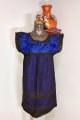 black with rey blue color Handwoven Dress and hand Embrodery from oaxaca style by me in toronto belen mosqueda mexican art
