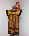 black with yellow color Handwoven Dress and hand Embrodery from oaxaca style by me in toronto belen mosqueda mexican art